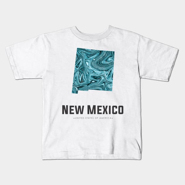 New Mexico state map abstract blue Kids T-Shirt by StudioGrafiikka